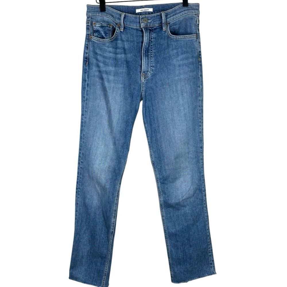 GRLFRND Reed Jeans in Come Over Wash Raw Hem High Rise Crop Size 28